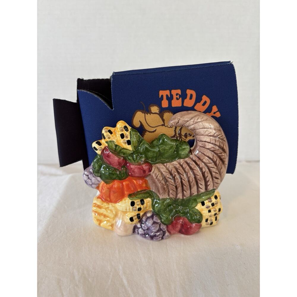 Thanksgiving Theme/ Fall Ceramic Cornucopia Napkin Holder Fruits and Vegetables - Picture 12 of 14
